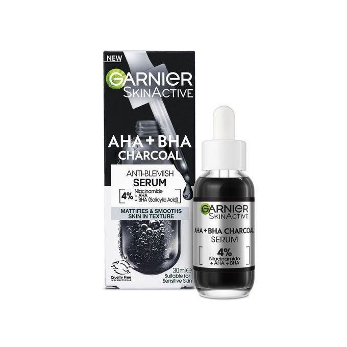 Garnier Pure Active Anti-Blemish Charcoal Serum with 4% Niacinamide, AHA and BHA(salicylic Acid) - Reduced Pimples and Dark Marks - 30ml